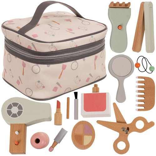 Kinderkosmetikset aus Holz – 17 - teiliges Lernspielzeug mit Kosmetiktasche - Easy2sell - Deluxe