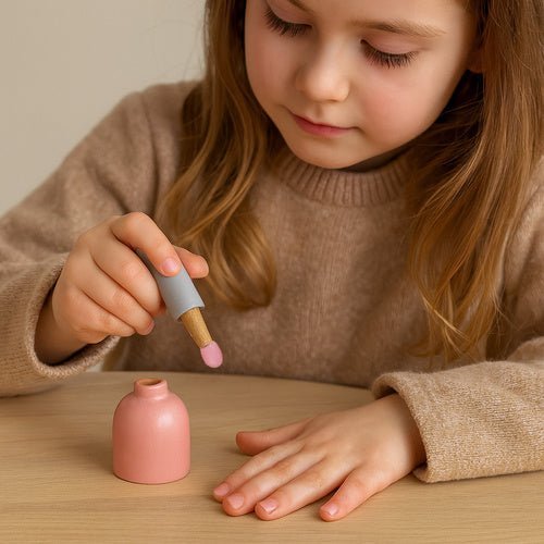 Kinderkosmetikset aus Holz – 17 - teiliges Lernspielzeug mit Kosmetiktasche - Easy2sell - Deluxe