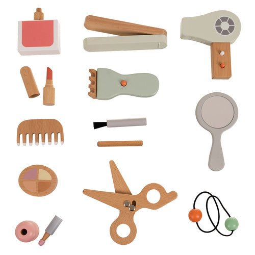 Kinderkosmetikset aus Holz – 17 - teiliges Lernspielzeug mit Kosmetiktasche - Easy2sell - Deluxe