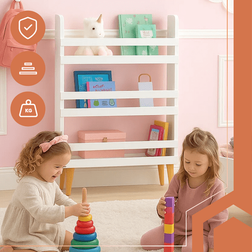 Kinderregal für Spielzeug und Bücher – 3 Fächer, Weiß, MDF, 95x15x50 cm - Easy2sell - Deluxe