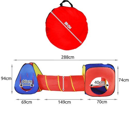 Kinderzelt 3in1 Tipi Tunnel Haus faltbar Polyester mehrfarbig 288 x 94 x 70 cm