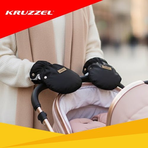 Kinderwagenmuff 2er - Set – Handwärmer mit Plüschfutter Wasserdicht Schwarz - Easy2sell - Deluxe