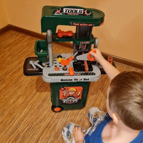 Kinderwerkstatt 3 - in - 1 Werkzeug Set im Rollkoffer – Lernspielzeug ab 3 Jahren - Easy2sell - Deluxe