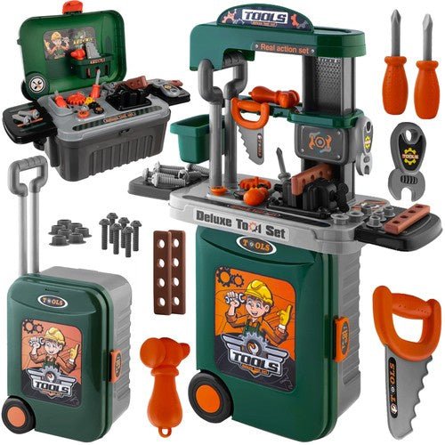 Kinderwerkstatt 3 - in - 1 Werkzeug Set im Rollkoffer – Lernspielzeug ab 3 Jahren - Easy2sell - Deluxe