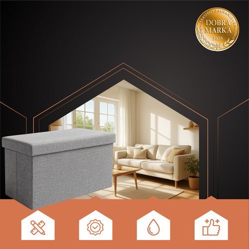 Klappbarer Sitzhocker mit Stauraum – 54L Faltbarer Pouf Grau 60x30x30cm - Easy2sell - Deluxe