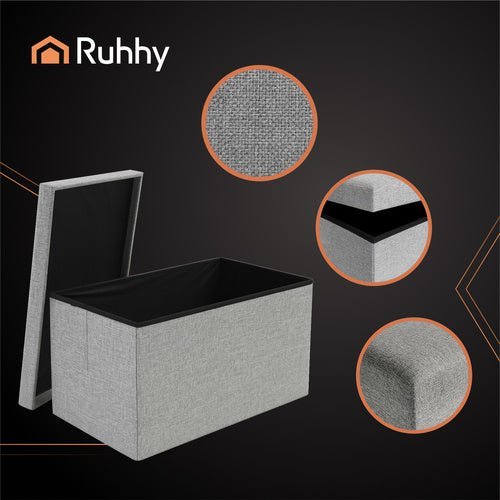 Klappbarer Sitzhocker mit Stauraum – 54L Faltbarer Pouf Grau 60x30x30cm - Easy2sell - Deluxe