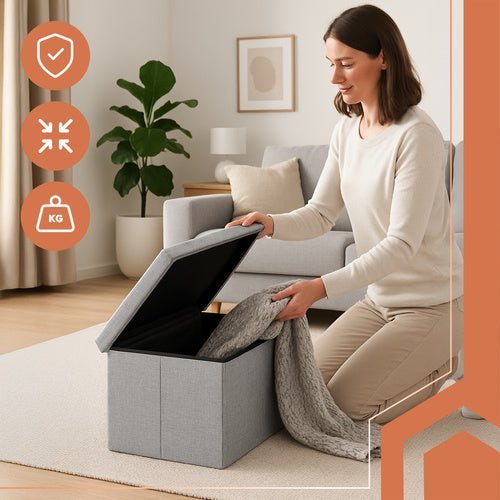Klappbarer Sitzhocker mit Stauraum – 54L Faltbarer Pouf Grau 60x30x30cm - Easy2sell - Deluxe