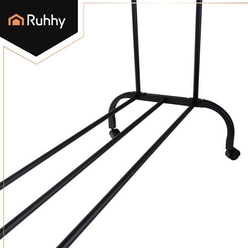 Kleiderständer mit Rollen – Doppelstange Garderobe mit Schuhablage, Schwarz - Easy2sell - Deluxe