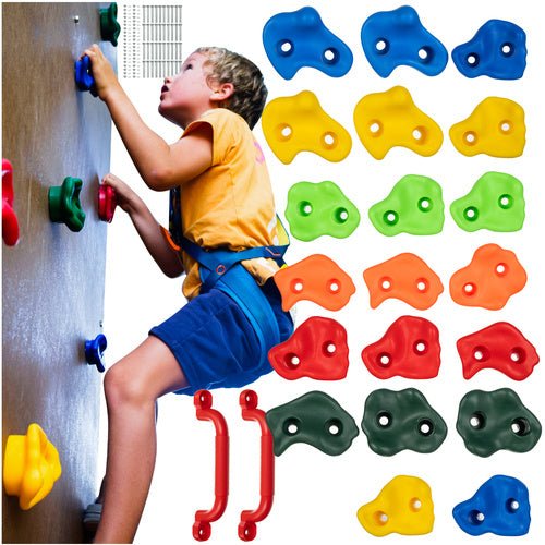 Klettersteine für Kinder – 22er Set Klettergriffe inkl. Schrauben, Bunt - Easy2sell - Deluxe