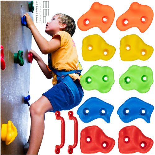 Klettersteine Set für Kinder – 12 Klettergriffe mit Schrauben, Bunt, PP - Easy2sell - Deluxe