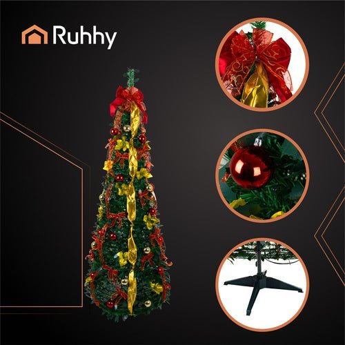 Künstlicher Weihnachtsbaum 180 cm – Faltbar mit Deko in Rot und Gold - Easy2sell - Deluxe