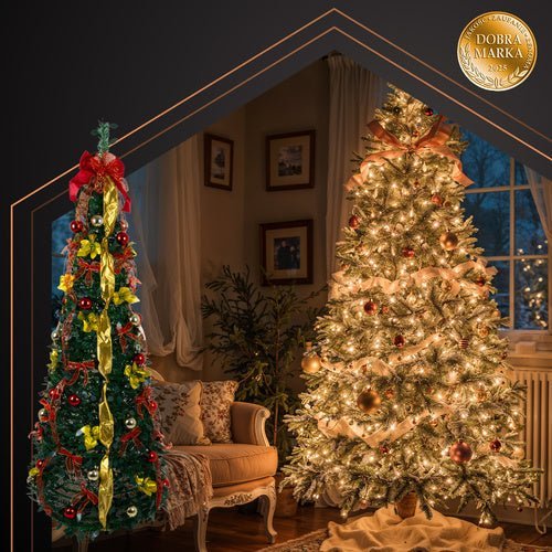 Künstlicher Weihnachtsbaum 180 cm – Faltbar mit Deko in Rot und Gold - Easy2sell - Deluxe