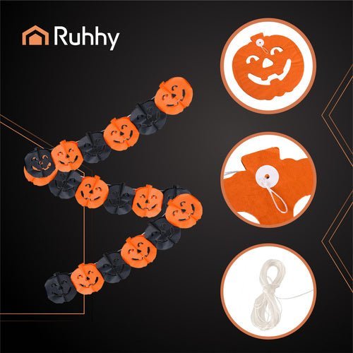 Kürbisgirlande Halloween Papierdeko Banner Orange – 3m Länge, 17,5cm - Easy2sell - Deluxe