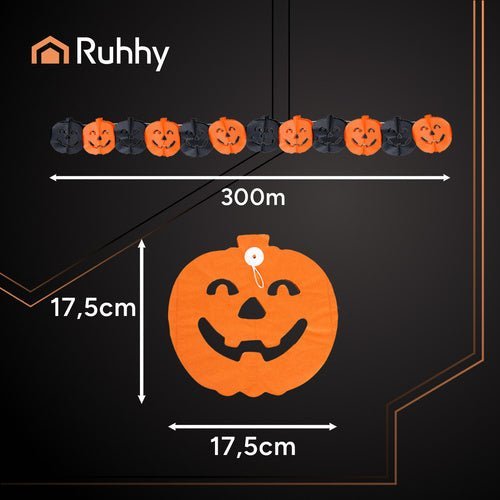 Kürbisgirlande Halloween Papierdeko Banner Orange – 3m Länge, 17,5cm - Easy2sell - Deluxe