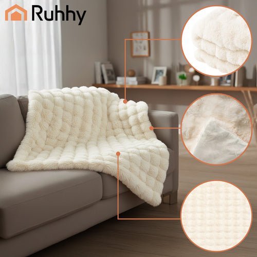Kuscheldecke 160x100 cm Weiß – Weiche Tagesdecke aus Kunstfell & Plüsch - Easy2sell - Deluxe