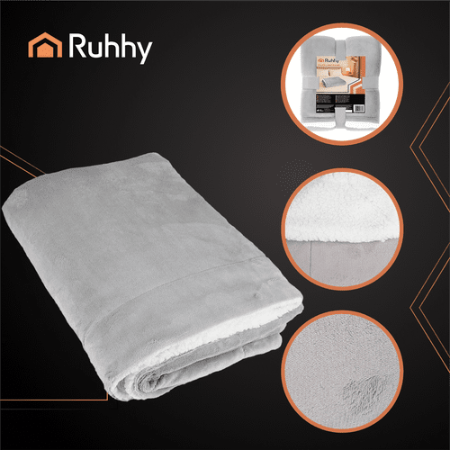 Kuscheldecke Doppelseitig 150x200cm Hellgrau – Weiche Decke in Lammfell - Optik - Easy2sell - Deluxe