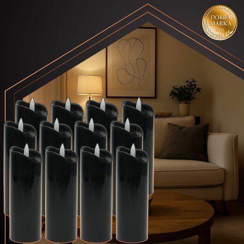 LED Grabkerzen 12er Set – Flackernder Flammeneffekt Schwarz 15cm Warmweiß - Easy2sell - Deluxe