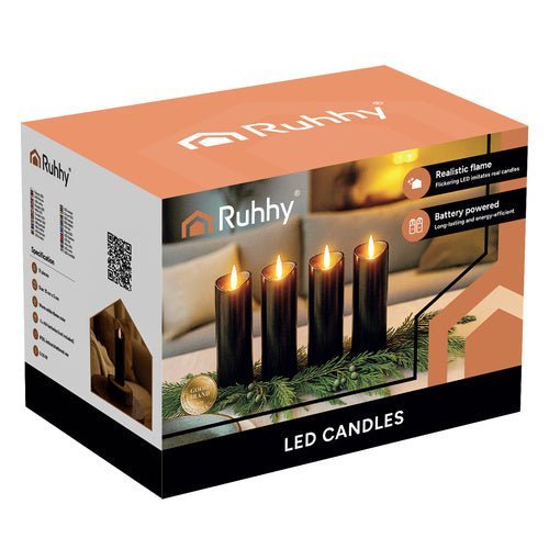 LED Grabkerzen 12er Set – Flackernder Flammeneffekt Schwarz 15cm Warmweiß - Easy2sell - Deluxe
