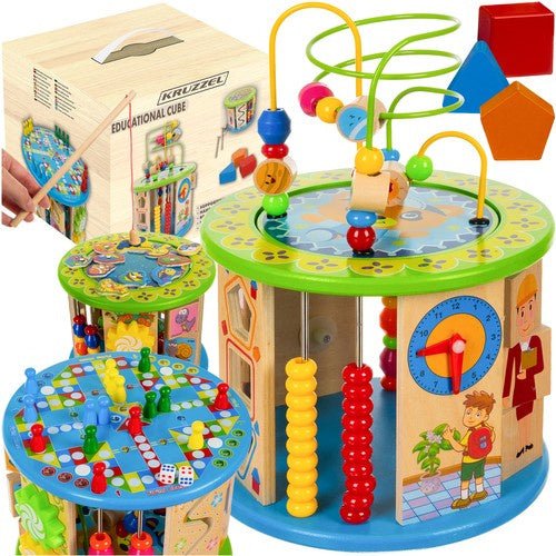 Lernwürfel aus Holz – 11 - in - 1 Motorikspielzeug für Kinder mit Angelspiel - Easy2sell - Deluxe