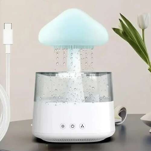 Luftbefeuchter mit Regeneffekt, LED - Nachtlampe und Aromatherapie, 450ml Weiß - Easy2sell - Deluxe