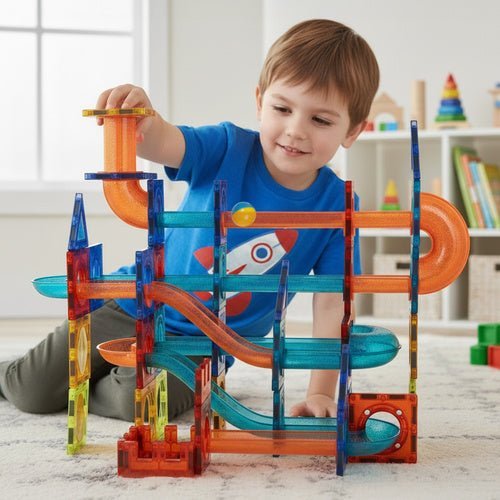 Magnetbausteine Kugelbahn Set – 96 Teile 3D Konstruktionsspielzeug Bunt - Easy2sell - Deluxe