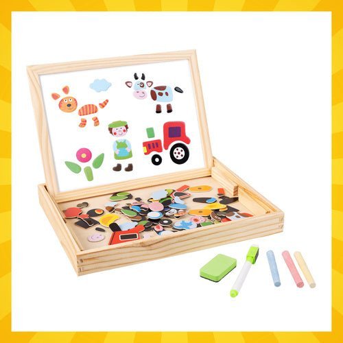 Magnetisches Lernbrett – Doppelseitige Tafel aus Holz mit 108 Teilen - Easy2sell - Deluxe