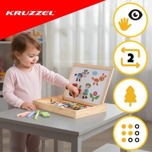 Magnetisches Lernbrett – Doppelseitige Tafel aus Holz mit 108 Teilen - Easy2sell - Deluxe