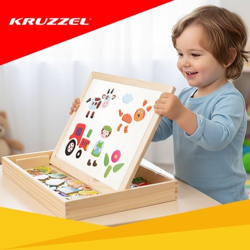 Magnetisches Lernbrett – Doppelseitige Tafel aus Holz mit 108 Teilen - Easy2sell - Deluxe