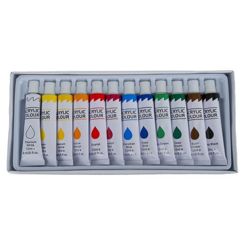 Malset mit Acrylfarben, 10 Pinseln und 3 Leinwänden – 26 - teiliges Kunstset - Easy2sell - Deluxe