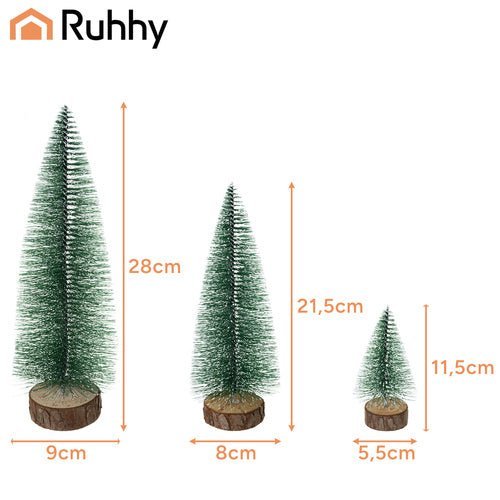 Mini - Weihnachtsbäume 3er - Set – Schneebedeckt mit Holzfuß, Grün, 11 - 28 cm - Easy2sell - Deluxe