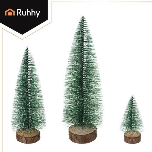 Mini - Weihnachtsbäume 3er - Set – Schneebedeckt mit Holzfuß, Grün, 11 - 28 cm - Easy2sell - Deluxe