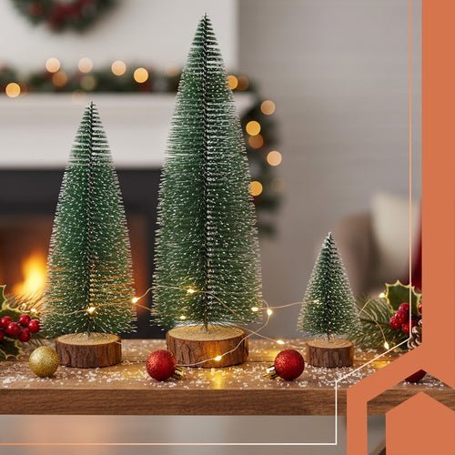 Mini - Weihnachtsbäume 3er - Set – Schneebedeckt mit Holzfuß, Grün, 11 - 28 cm - Easy2sell - Deluxe