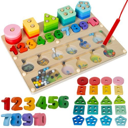 Montessori Lernspielzeug Holzsortierer 3 - in - 1 Magnetlabyrinth 30x22,5 cm - Easy2sell - Deluxe