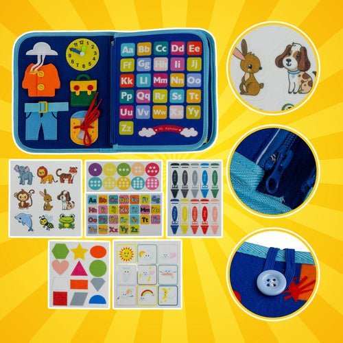 Montessori Sensorikbuch Motorikspielzeug aus Filz für Kinder – Blau - Easy2sell - Deluxe