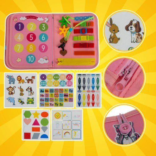 Montessori Sensory Buch – Motorik Spielzeug aus Filz für Kinder, Rosa - Easy2sell - Deluxe