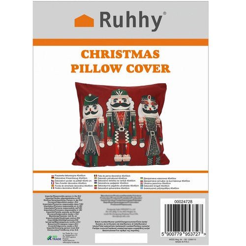 Nussknacker Kissenbezug 40x40 cm – Plüsch Dekokissen Weihnachten Rot - Grün - Easy2sell - Deluxe