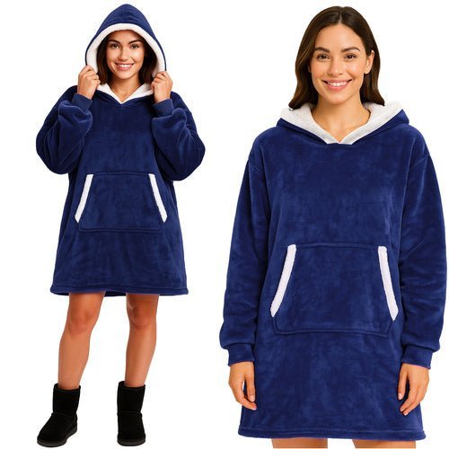 Oversize Decken - Sweatshirt mit Kapuze – XXL Kuschelpulli, Marineblau - Easy2sell - Deluxe