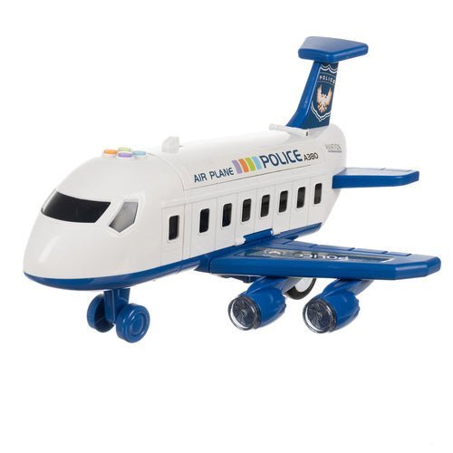 Polizeiflugzeug Spielzeug Set mit 4 Autos, Parkplatz, Licht und Sound – Blau - Easy2sell - Deluxe