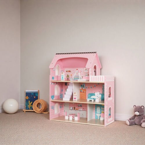 Puppenhaus aus Holz mit LED - Beleuchtung – 3 Ebenen inkl. Möbel & Zubehör - Easy2sell - Deluxe