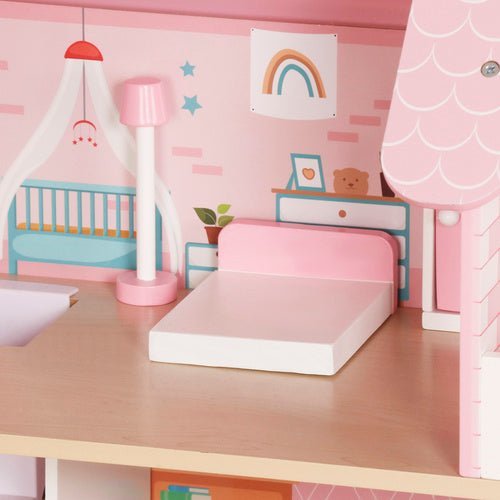 Puppenhaus aus Holz mit LED - Beleuchtung – 3 Ebenen inkl. Möbel & Zubehör - Easy2sell - Deluxe