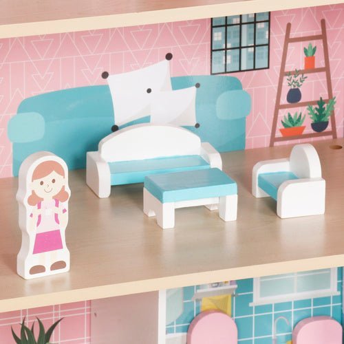 Puppenhaus aus Holz mit LED - Beleuchtung – 3 Ebenen inkl. Möbel & Zubehör - Easy2sell - Deluxe