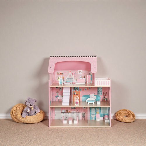 Puppenhaus aus Holz mit LED - Beleuchtung – 3 Ebenen inkl. Möbel & Zubehör - Easy2sell - Deluxe