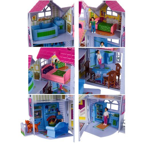 Puppenhaus Klappbar mit 6 Zimmern – Spielset mit Möbeln und Figuren - Easy2sell - Deluxe