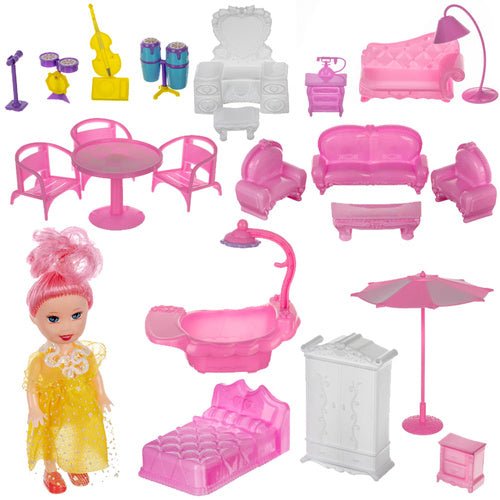 Puppenhaus mit Balkon, 3 Etagen, 8 Zimmer, 22 Möbelstücke & Puppe, 65 cm - Easy2sell - Deluxe