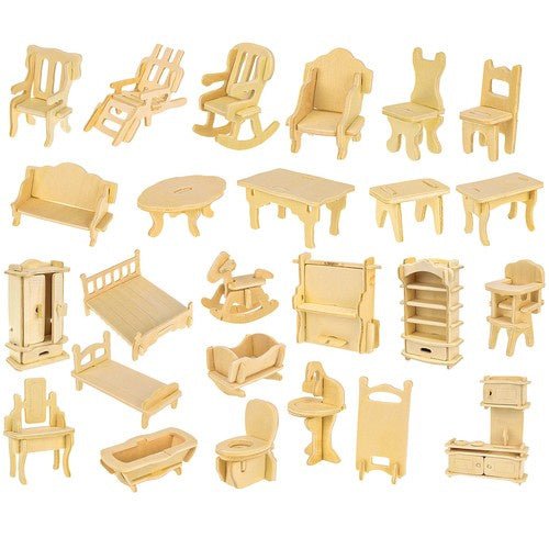 Puppenhaus Möbelset aus Holz – 34 - teiliges Zubehör für Puppenhäuser - Easy2sell - Deluxe