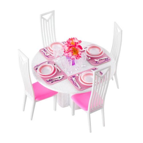 Puppenhausmöbel Esszimmerset 43 - teilig – Puppenmöbel in Rosa und Weiß - Easy2sell - Deluxe