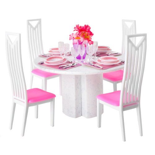 Puppenhausmöbel Esszimmerset 43 - teilig – Puppenmöbel in Rosa und Weiß - Easy2sell - Deluxe