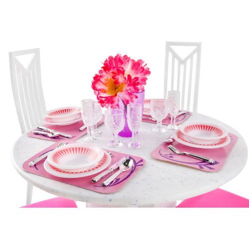 Puppenhausmöbel Esszimmerset 43 - teilig – Puppenmöbel in Rosa und Weiß - Easy2sell - Deluxe