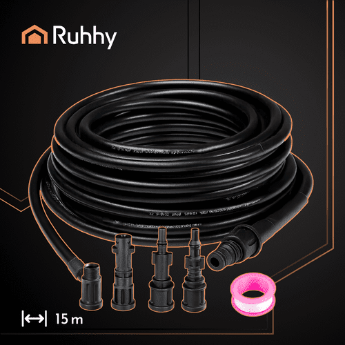 Rohrreinigungsschlauch 15m Hochdruckreiniger Set mit 4 Adaptern Schwarz - Easy2sell - Deluxe
