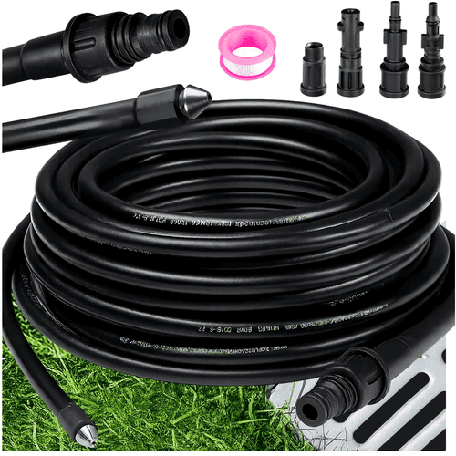 Rohrreinigungsschlauch 15m Hochdruckreiniger Set mit 4 Adaptern Schwarz - Easy2sell - Deluxe